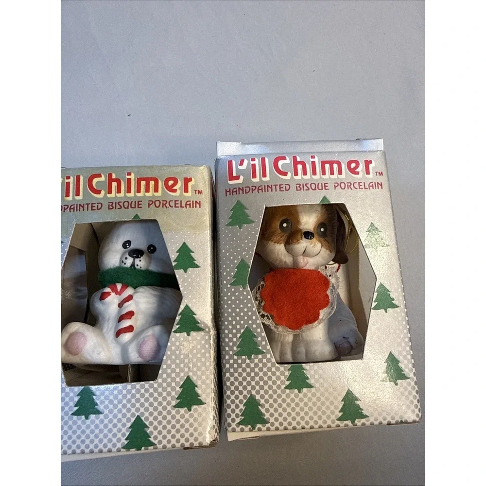 Lot of 4 Vtg Jasco L'il Chimers Christmas Bell Ornaments Porcelain w/ Boxes READ